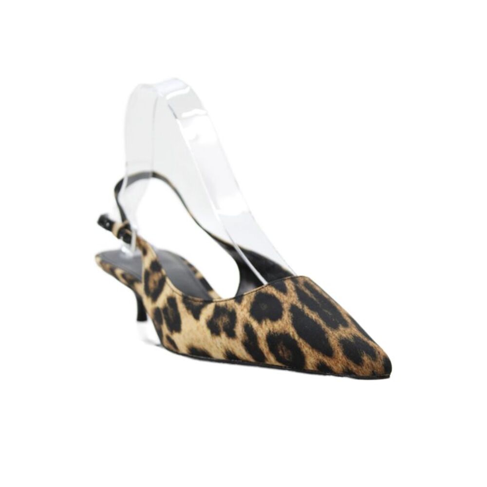 MNG Womens Animal Print Buckled Slingback Kitten Heels Brown Size 8